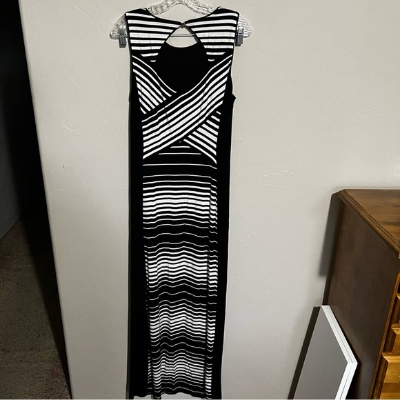 WHBM Black White Striped Illusion Side Slits Maxi Dress - Picture 8 of 9